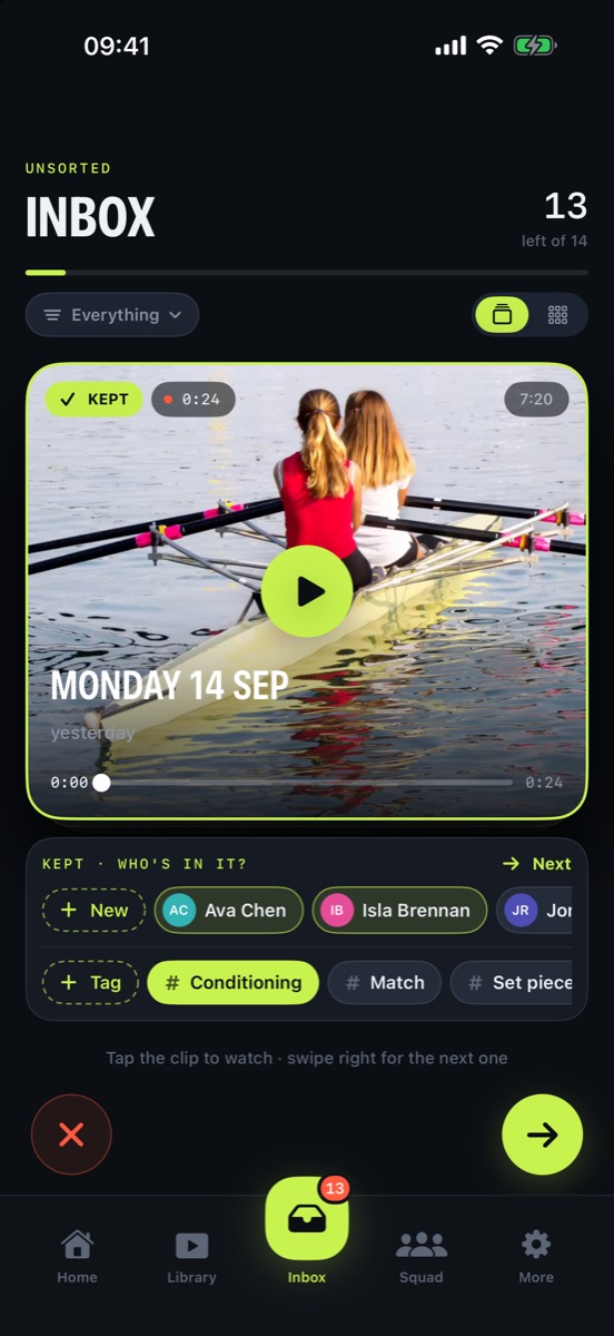 A kept rowing clip with athletes and tags being added.
